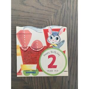 Happy Birthday 2 Year Old, Cute Animals on a Train, Vintage Used Greeting Card,